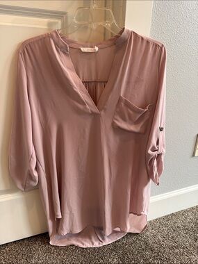Lush high low V-Neck Roll-Sleeve Blouse - Dusty Rose from Nordstrom